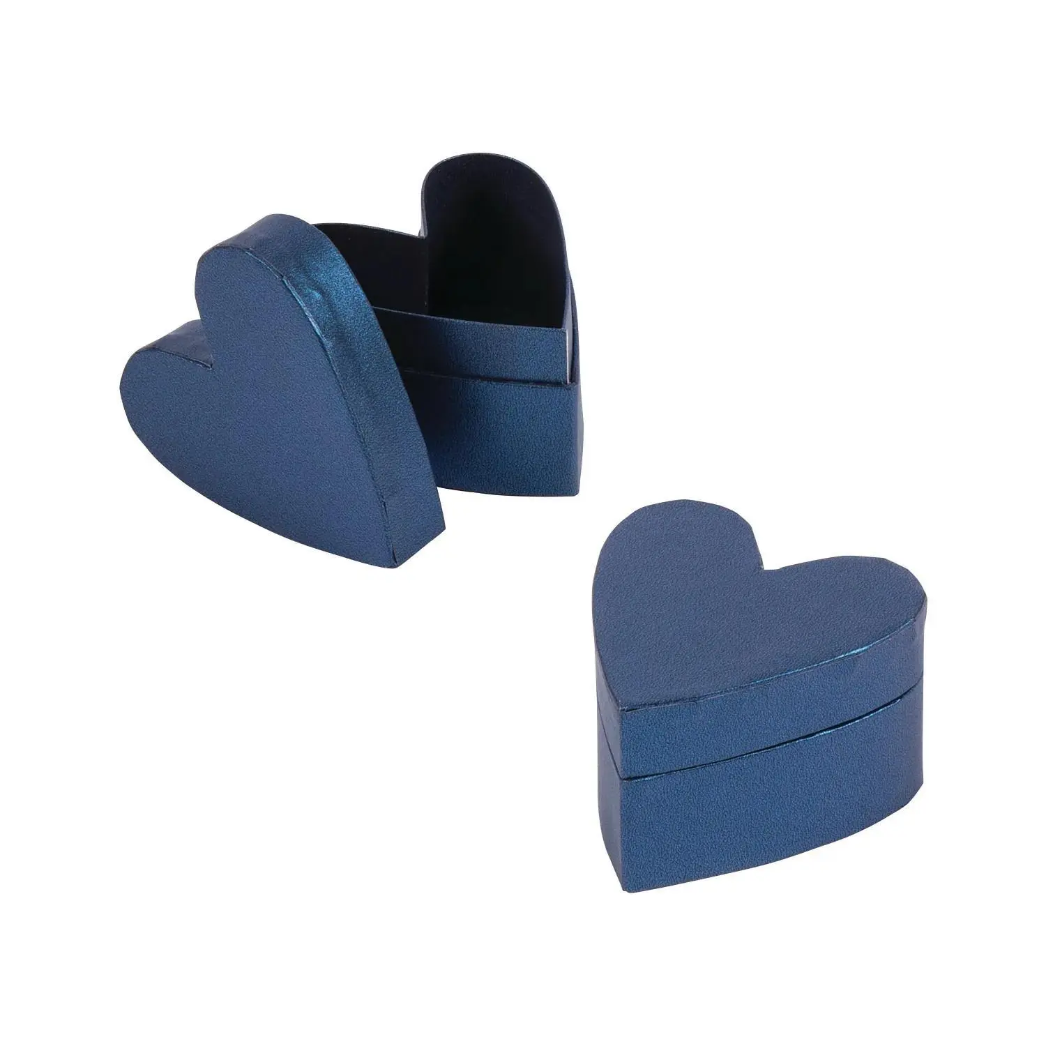 Shiny Foil Wrap Blue Heart-Shaped Favor Boxes - 12 Pc.