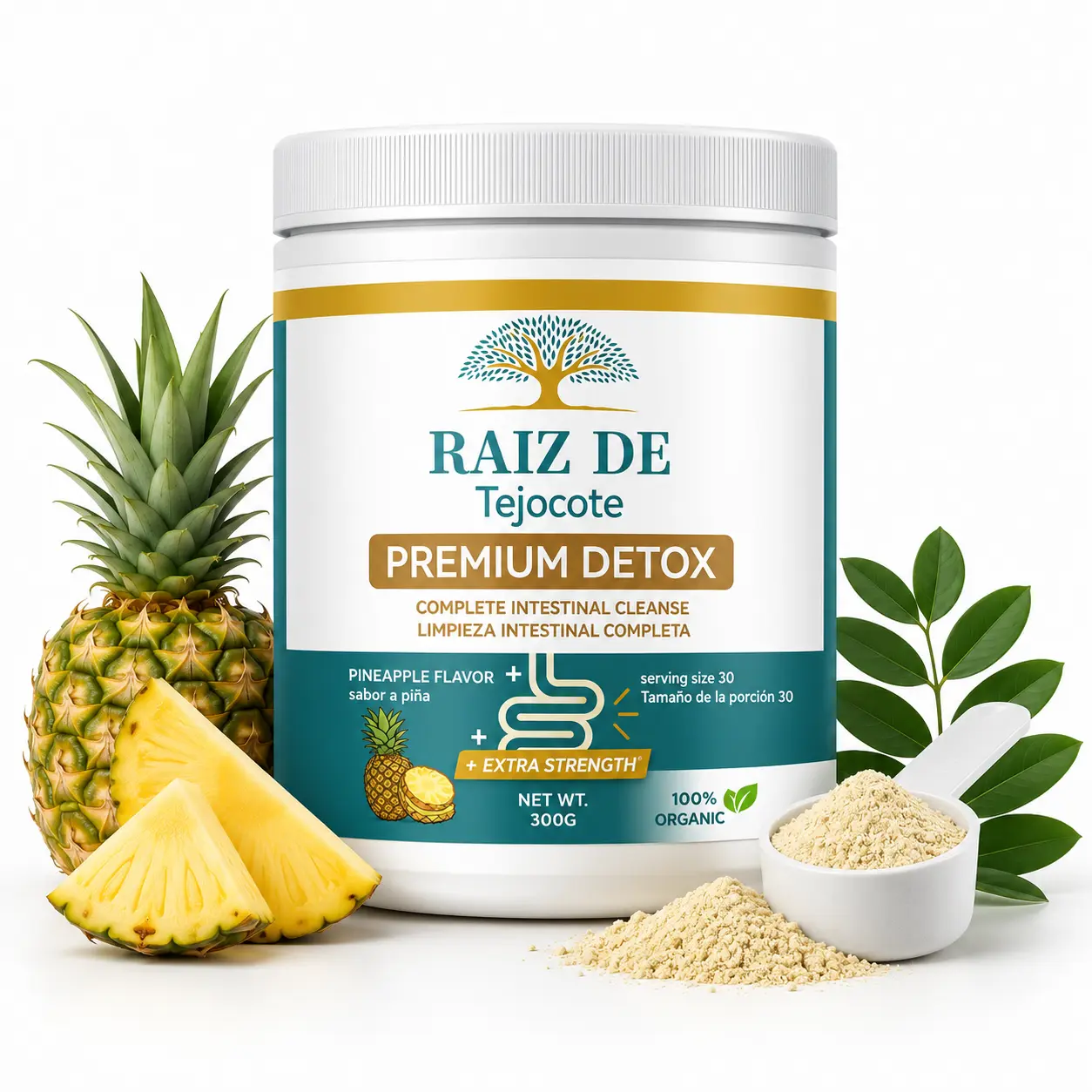 Raiz De Tejocote-Style Premium Detox Powder | Pineapple Flavor | Herbal Dietary Supplement | 300g