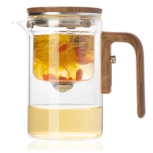 Enchanti Tea Pot Stocking Stuffers for Men  Women Grandfather Grandmother- Glass Water Separation Pot with Wooden Handle, Press Control Magic Design, Ideal for Tea Brewing Teacup