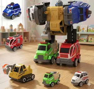 Transformable and Combinable Toy, 5-In-1 Alloy Structure Car Toy, Suitable for Children Aged 2-4. It Combines the Functions of A Transformers Toy and An Educational Robot Toy, Making It An Ideal Spring-Driven Car Gift for Boys and Girls Aged 2-7
