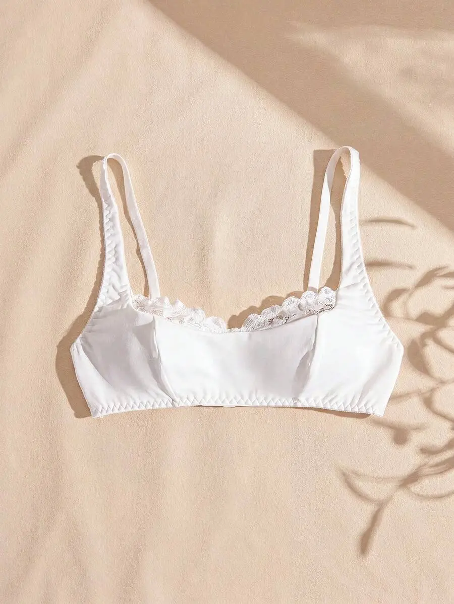 Seduluxe Women's Lingerie, Solid Color Romantic Lace Patchwork Wireless Bra