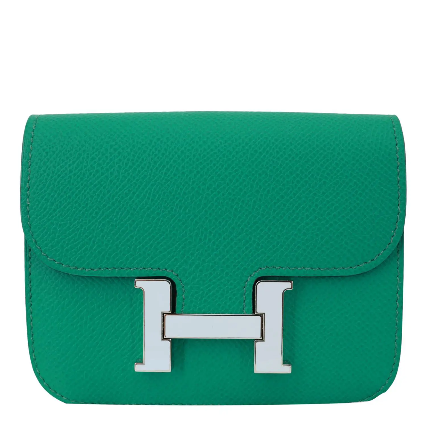 Pre-owned HERMÈS Hermes Clutches & Wristlets Constance Slim Grained Calfskin Leather Wallet Vert Vertigo