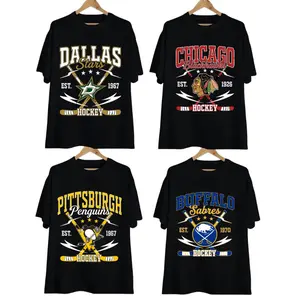 Vintage Hockey Graphic T shirt | Retro City Sports Shirt | Classic Varsity Style Streetwear | Unisex Black Color