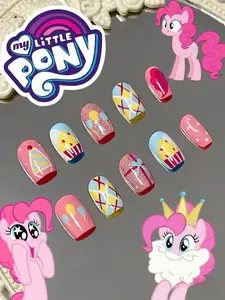 My Little Pony Pinky-Pie Nails | 3D Cupcake Balloon Press On Nails | Kawaii Nail Set for Beaches, Summer, Holiday, Vacation, Birthday