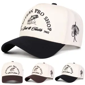 Unisex Vintage Western Pro Shop Fishing Hat Bass Embroidered Baseball Cap Two Tone Five-panel Baseball Cap Outdoor Adjustable Sunscreen Leisure Hat Spring Autumn Travel Tourism Beach Vacation