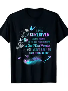 Caregiver Pride Caregiver Apparel - Black T-Shirt with Turquoise & Pink Accents - Soft Breathable  Cotton Tee - Funny Saying Graphic Shirt - Regular Fit Casual Casual Attire - Gift for Nurses Elder Caregivers - Machine Washable Nurse Appreciation Vibr
