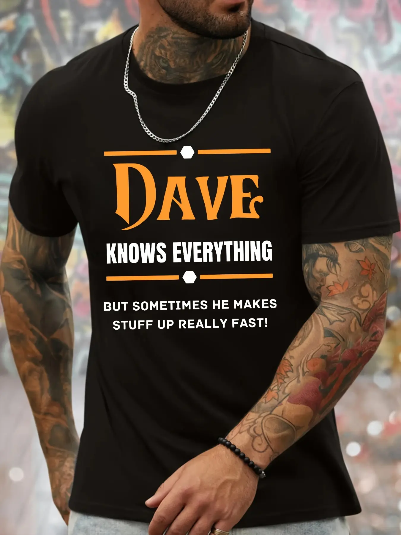 Men's Funny Saying T-Shirt - _Dave Knows Everythin unisex soft cotton short sleeve t shirt, vintage graphic casual tee for men women teens, perfect birthday holiday gift for camping travel gym daily street casual wear