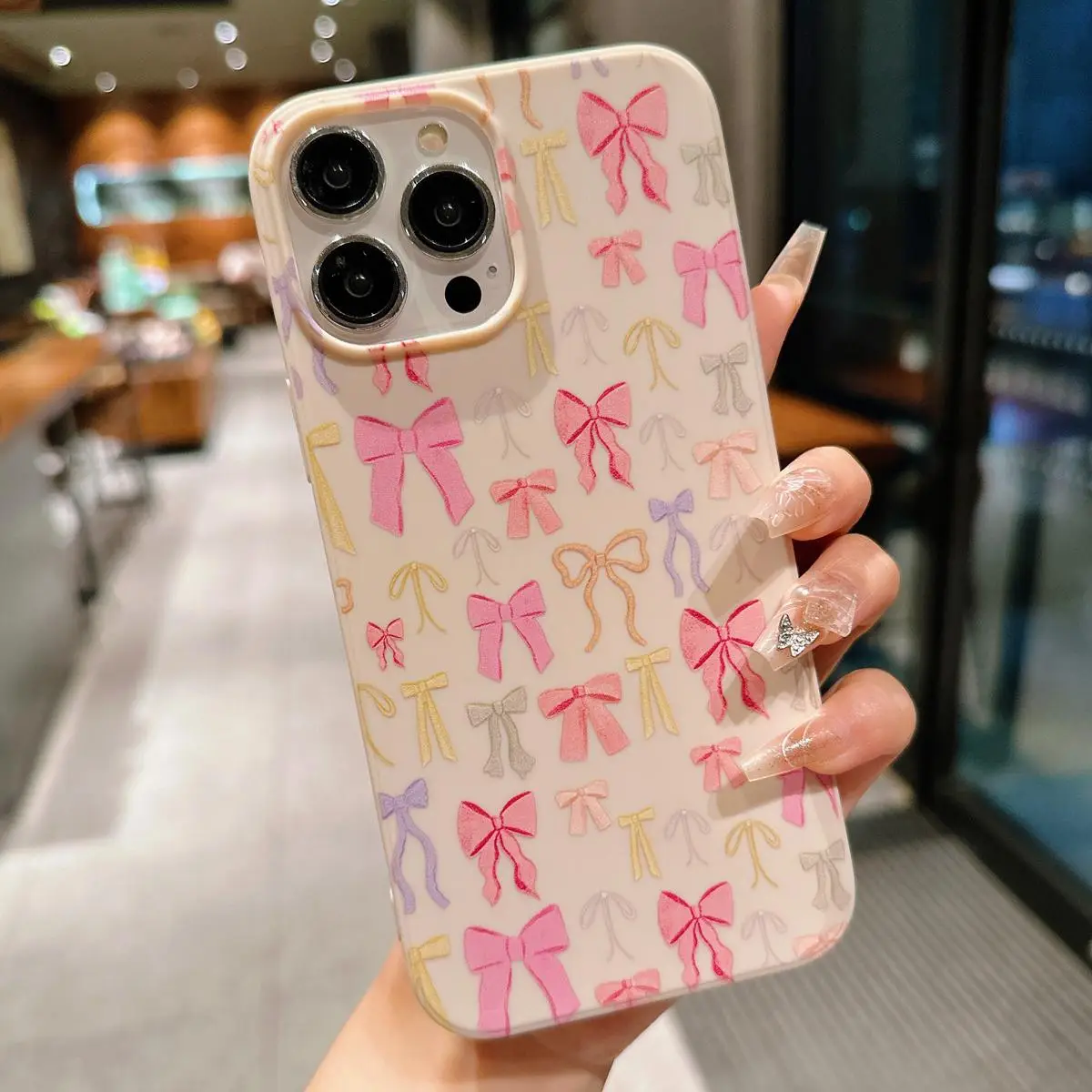 Bow Pattern Phone Case, Cute Phone Case, Fashionable Phone Protector Cover, Cellphone Protective Cases, Phone Accessories Compatible with iPhone 15 Pr