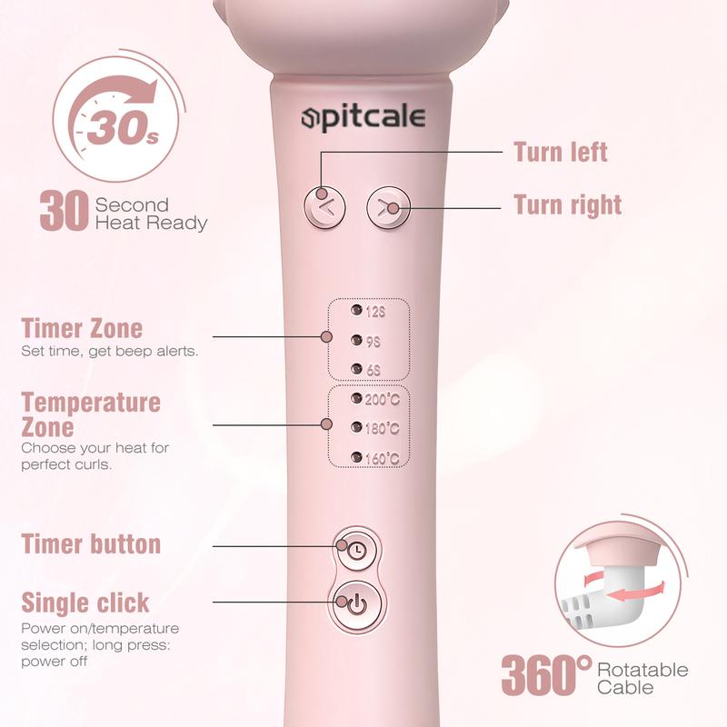 Spitcale 5-in-1 Interchangeable Curling Iron Set 5 Styling Tools 28mm 32mm 40mm Roll Hair Straightener Brush Volumizing Comb & Curling Iron 3 Temp Timer Negative Ions Pink Attachment