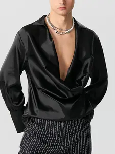 INCERUN Mens Womens Deep V Cowl Neck Long Sleeve Tops Pullover Casual Loose Shirt Blouse