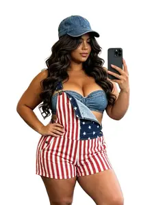 Yuanbang Women 250th Anniversary Shorts 4th of July American Flag Overalls USA Stretchy Denim Romper Memorial Day Coveralls Patriotic Gifts for Mom Workwear Summer Jumpsuits Fashion Womenswear Daily Outdoor Outfits