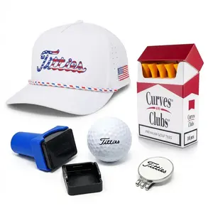 Curves & Clubs Titties Golf Bundle (4-in-1 Set) – White USA Titties, C&C Tees, Titties Stamps, and White Titties Ball Marker - Funny Golf Gift Pack