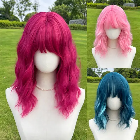 SMILCO 14Inch Ombre Brown to Orange Short Curly Bangs Bob Wig SM452 SM493 SM446 SM429 SM210-9 SM210-31 Heat-resistant Synthetic Fiber One Size Fits Most Adjustable Straps Versatile Trendy Style