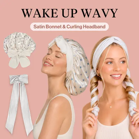 Kitsch Wake Up Wavy Hair Duo – Satin Bonnet & Curling Headband, Heatless Curling & Overnight Hair Care Set
