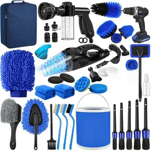 45Pcs Car Detailing Kit, Car Detailing Brush Set, Car Wash Cleaning Kit, Car Detailing Brushes, Professional Car Care Kit for Interior Exterior Wheels, Blue