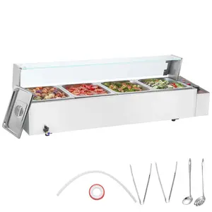 【Summervibes】VEVOR 4-Pan Commercial Food Warmer,  4 x 8QT Electric Steam Table with Glass Cover, 1500W Countertop Stainless Steel Buffet Bain Marie 86-185°F Temp Control for Catering, Restaurants, Silver