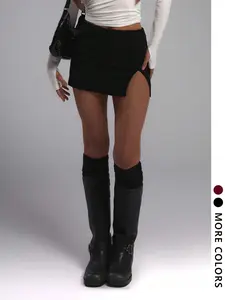 Women's Split Hem Skirt, Fashion Casual Personality, Trendy Sports Outdoor Campus Daily Wear, Natural Versatile Texture, All Seasons, Slit, Short, 1 Piece