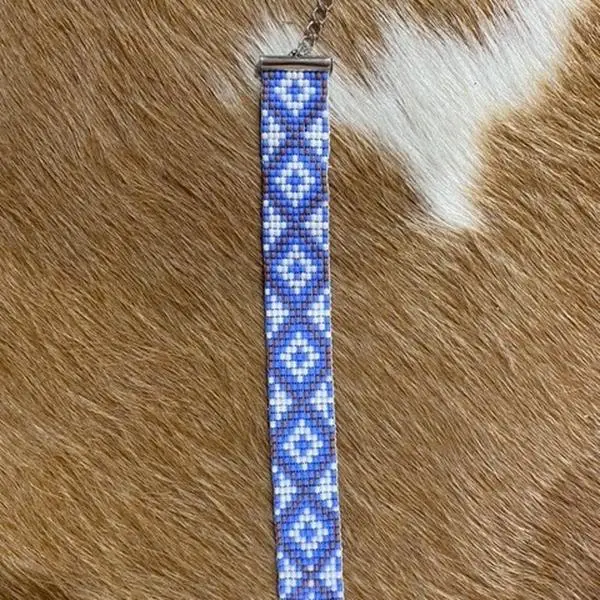 Blue White Native Bracelet - Simple Design with Blue and White Patterned Elements