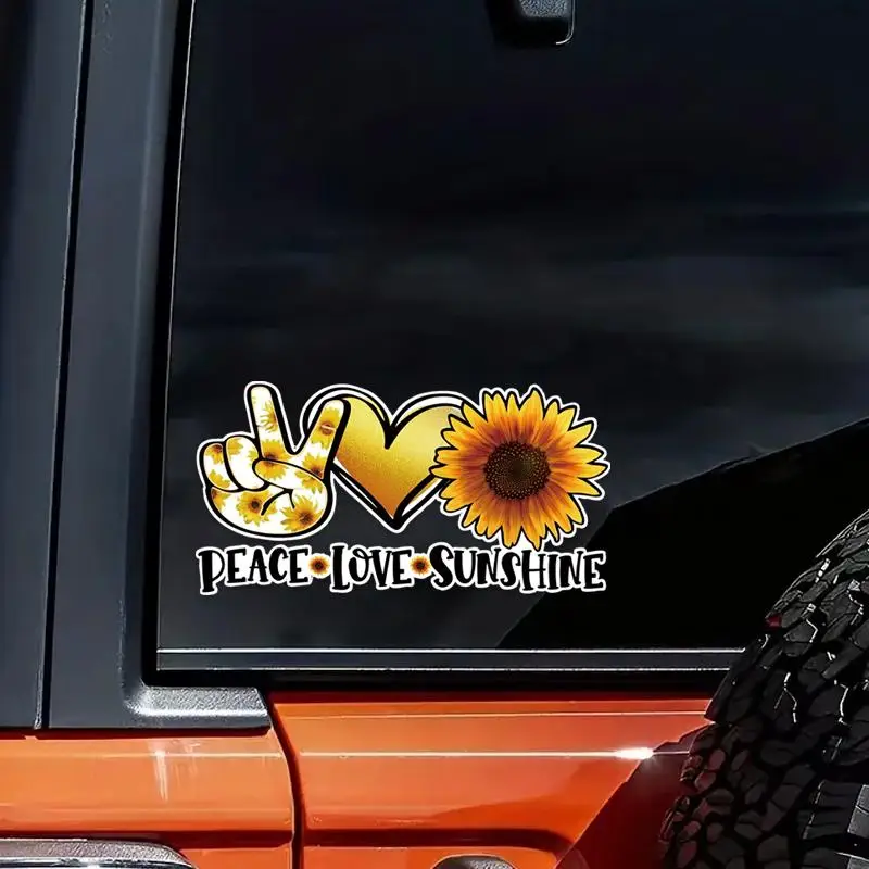 Sunflower & Peace Love Pattern Car Sticker, Car Bumper Waterproof Sticker, Decorative Sticker Suitable For Laptops, Windows, Walls, Car Decals