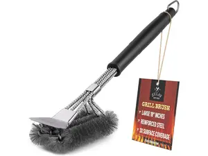 18" BBQ Brush with Stainless Steel Bristles - Angled Design for Cleaning Grates and Removing Tough Grease, Heat-Resistant Handle for Safe Use