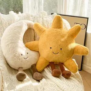 Smile Face Moon pals plush Yellow Sun Plushie Cushion Stuffed animals Cute Weather  Toy for Kid Bedroom Decor Sofa Throw Pillow Durable Soft Fluffy