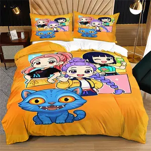 2-3 Piece Set Huntrix Girl Group Print Bedding Set, Soft Comfortable, Includes 1 Duvet Cover and 1/2 Pillowcases, Perfect Fan Gift Choice