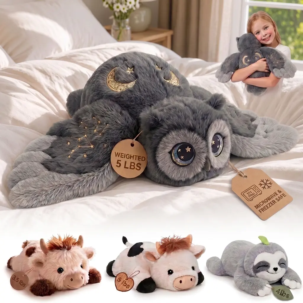 Mewaii Weighted Stuffed Plushies - 3.5/5 lbs, Microwavable Heating Pad, Adjustable Heatable-Coolable, Fridge Chill Hug Cuddle Buddy, Durable Soft Fluffy, Animal Shapes, Ultimate Gift for Adults & Kids (Cow, Sloth, Owl ) 2026 Summer Comfort