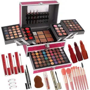 132 Color All In One Makeup Kit for Women & Girls, Professional Full Set Including Eyeshadow, Lipstick, Concealer, Lip Gloss, Eyeliner, Mascara, Makeup Brushes (006N1-Pink) : Beauty & Personal Care