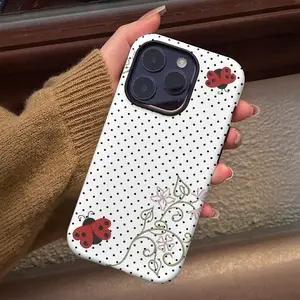 Polka Dot Ladybug Pattern Phone Case , Shockproof Rugged Cover Dual Layer Soft TPU Hard Bumper Shell for iPhone 7 8 X XR 11 12 13 14 15 16 17 Pro Max Plus Air, Cute Y2K Art Style, Kawaii Floral