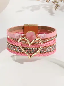 Boho Style Heart Charm Decor Bracelet, Fashionable Multi-layer PU Leather Jewelry for Women & Men, Trendy All-match & Exquisite Jewelry for Birthday Gift, Heart Cuff Bracelet