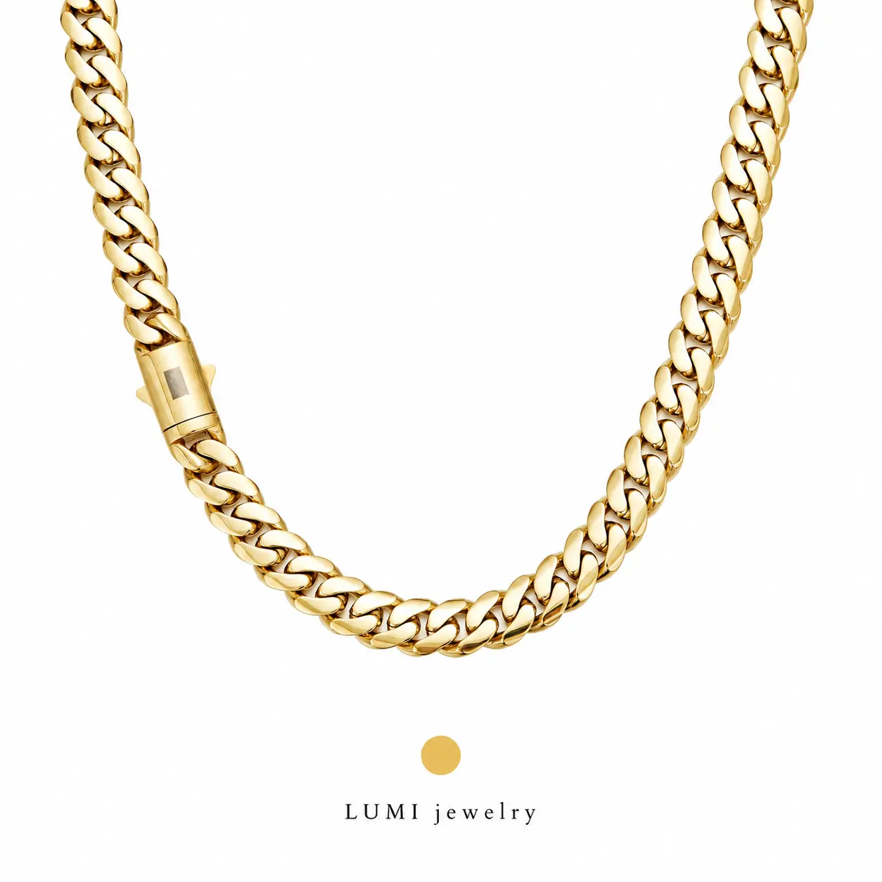 LUMI Men's 14K Gold-Plated Cuban Chain Necklace, Available in 6/8/10/12/14 mm Widths and 16/18/20/22/24/26/28/30 in Lengths