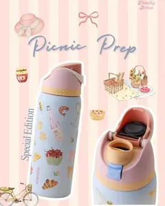 Owala picnic pattern / 32-ounce FreeSip stainless steel water bottle. - Equipped with a straw, suitable for sports, outdoor activities, travel, and student sports water bottle.