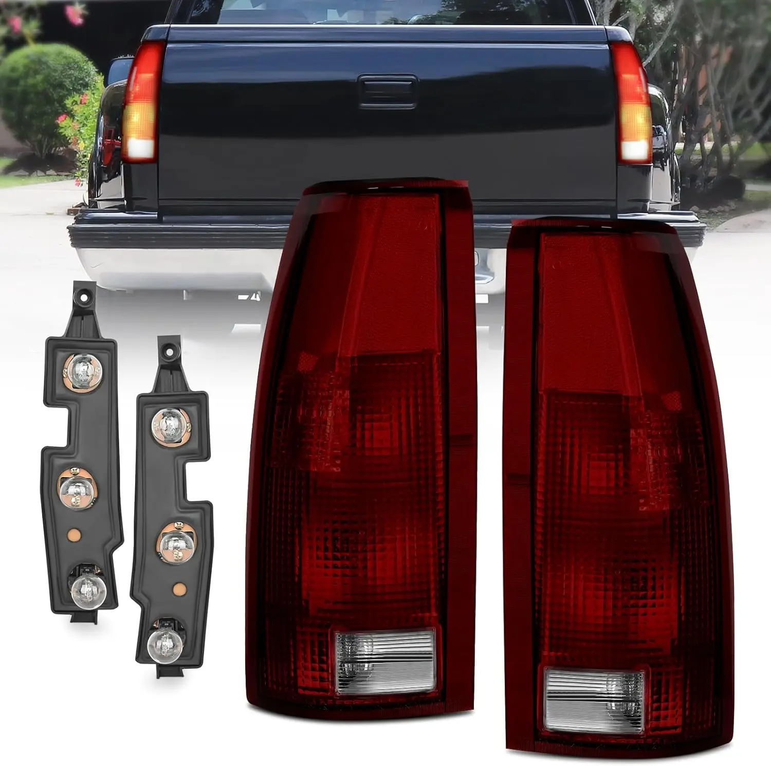 Nilight Taillight Assembly Compatible with 1988 1989 1990 1991 1992 1993 1994 1995 1996 1997 1998 1999 Chevy GMC C/K Suburban Blazer Tahoe Yukon 2000 Cadillac Escalade Pair Dark Red Lens, Car Accessories, Lamp, Replacement, Car Lighting, Chevy Accessories