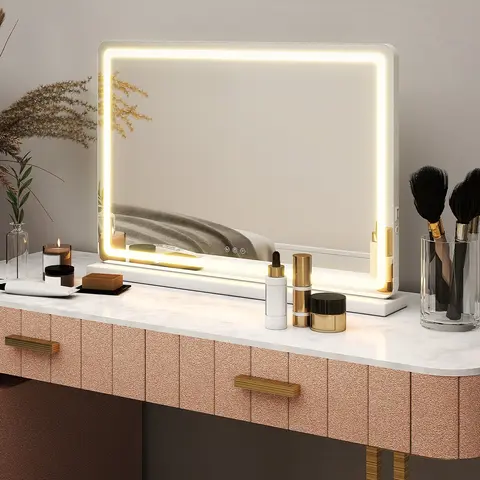 LED Vanity Mirror with Lights, Makeup Mirror with Adjustable 3 Color Lighting, Touch Control, USB Charging Port, Memory Setting, Square White