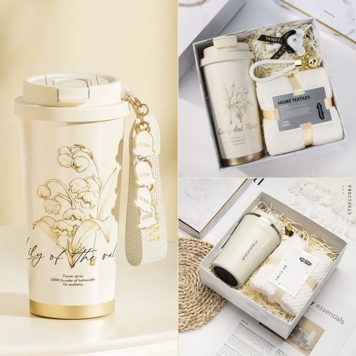 Gift for Boyfriend Platinum Gift Box with Lily of the Valley Thermos Coffee Cup Greeting Card & Gift Bag Perfect for Birthdays Parties Halloween Christmas Teacher's Day Business Essentials Set