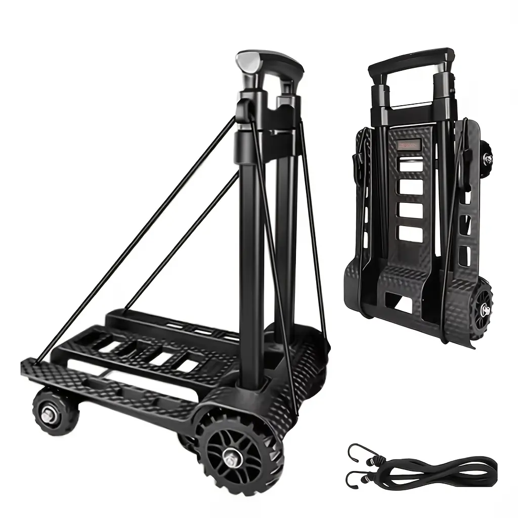 Folding trolley 75kg bag carrier 4 wheels light luggage trolley, heavy bag carrier with elastic rope, suitable for travel moving, office shopping, industrial warehouses