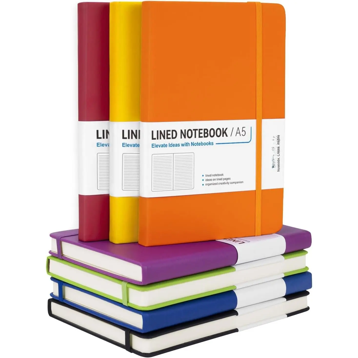 Hardcover Journal Notebooks, 7Packs A5 Lined Journals Bulk for Writing 200 Pages/100Sheets, 8.4 x 5.8 inch, 7 Colors Classic Ruled Notebook for Work/Travel/College/Note Taking