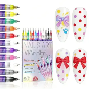 Cutics 12 Color Nail Doodle Pen for DIY Nail Art Quickly Drying Acrylic Painting and 3D Dot Embroidery mma acrylic nail - On Nails Quick Drying Dot Stitching Nail Art Pen for Home and Salon DIY, Nail Care Cutics Manicure Polish Cosmetic