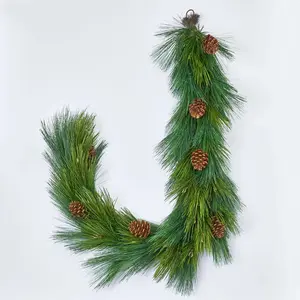 Deluxe Long Needle Pine & Pinecone Thick Winter Greenery Christmas Garland