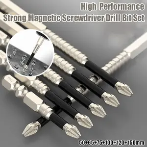 High-Magnetic Screwdriver Drill Bit Set, Strong Magnetic Durability Screwdriver Drill Bit Set, 6/12 PCS Anti-Slip Magnetic Electric Screwdriver Set, 50+65+75+100+120+150mm Screwdriver Set (1Set/6Pcs)