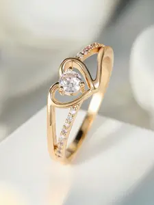 Minimalist Heart Shaped Artificial Zircon Inlaid Hollow Out Design Ring, Fashion Exquisite Hand Jewelry for Women for Party, Daily Clothing Decor, Valentine's Day, Gift, Fashion Promise Ring, Artificial Zircon Rings