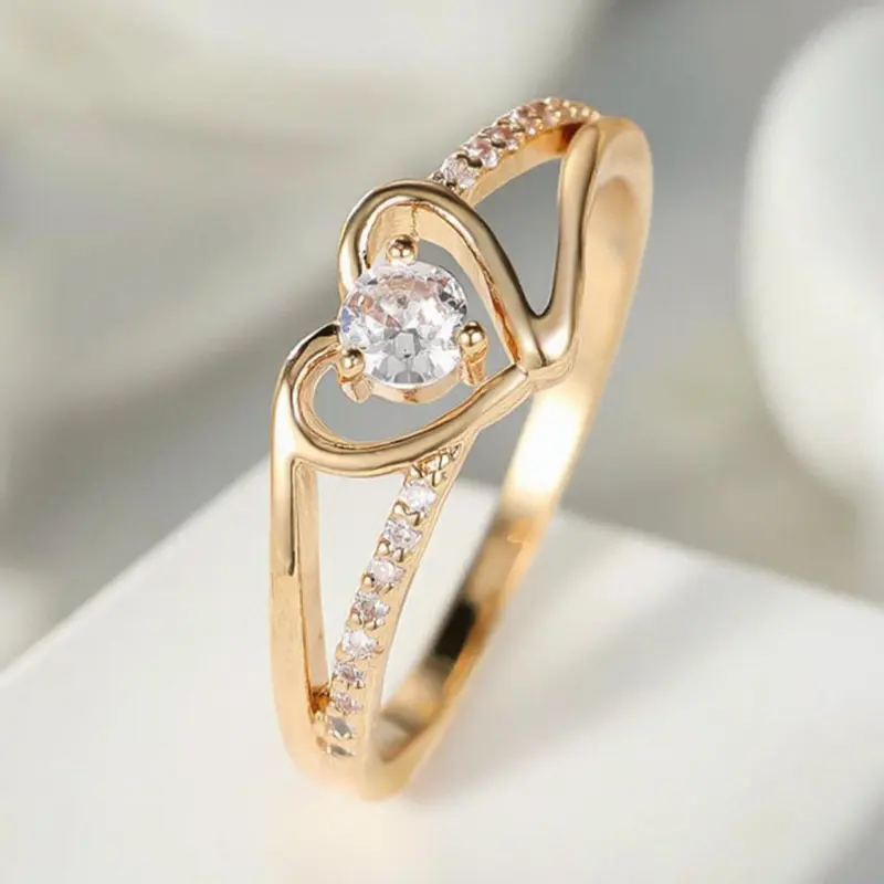 Minimalist Heart Shaped Artificial Zircon Inlaid Hollow Out Design Ring, Fashion Exquisite Hand Jewelry for Women Beautiful Rings for Party, Daily Clothing Decor, Valentine's Day, Gift, Fashion Promise Ring, Artificial Zircon Rings