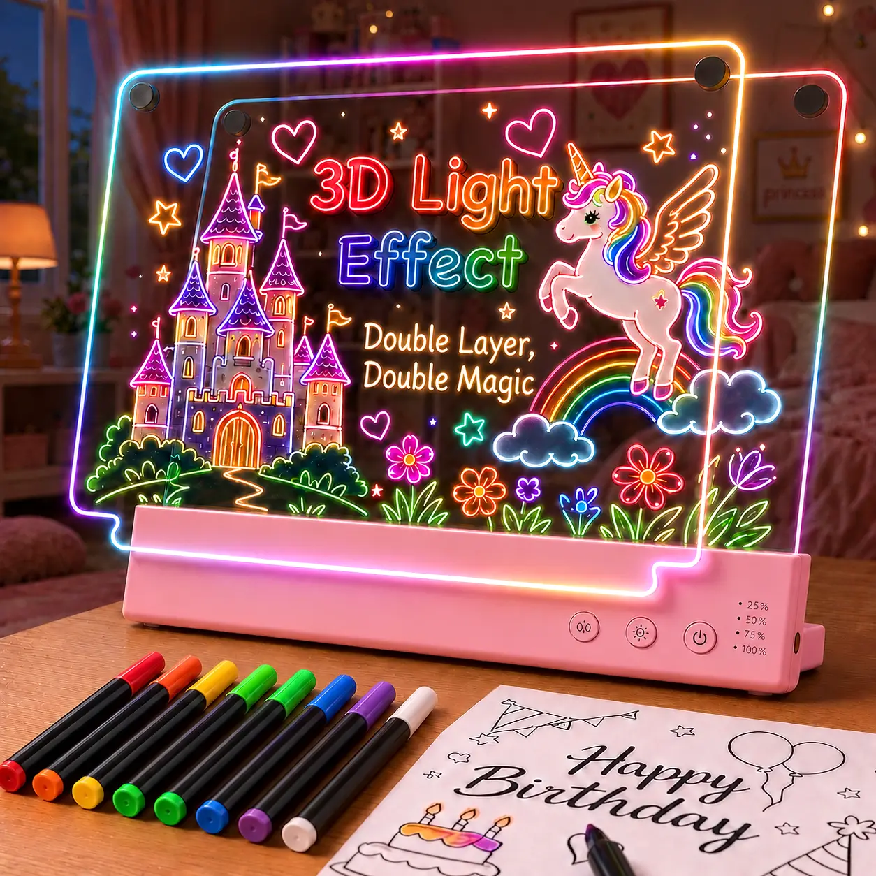 Glowdle Dual-Layer Rechargeable LED Drawing Board for Kids, 16" Glow Doodle LED Note Board with Color Lights, Acrylic Dry Erase Light Up Drawing Pad, Drawing Tablet Gifts for Easter Birthday Christmas Gift Ideas