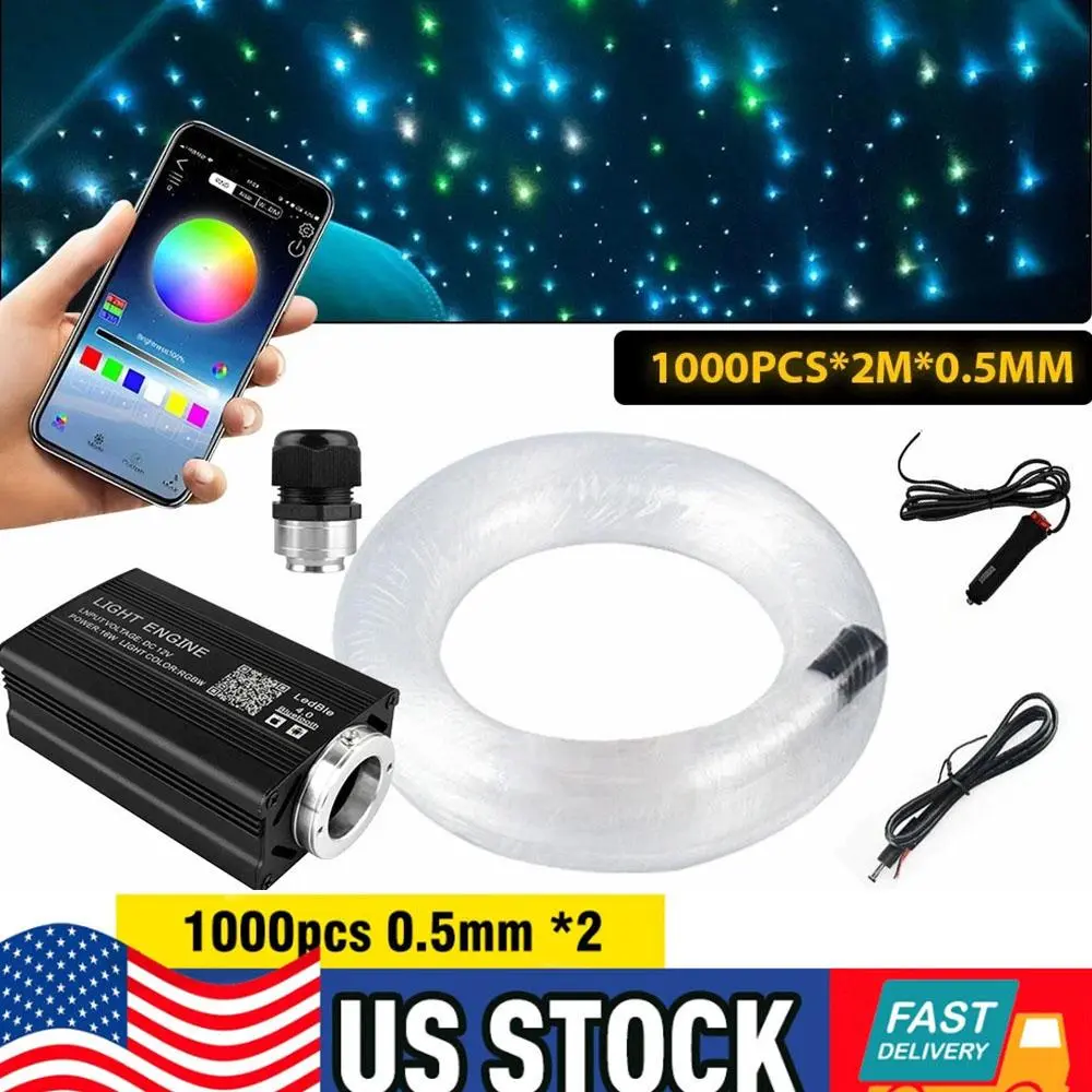 Sound Reactive Fiber Optic Star Headliner Kit, RGBW Star Ceiling Lights, Static & Dynamic Twinkle Modes, Ideal Ambient Decor for Cars, SUVs, Bedrooms and Private Home Cinemas