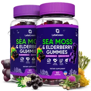 LetaGreen Irish Sea Moss Gummies Set of 2 – Seamoss 1200mg Bladderwrack 250mg Burdock 100mg Elderberry 800mg – Elderberry Gummies for Kids & Adults with Vitamin C & Zinc - Healthy Natural Dietary Edible Supplement Fitness vitamins gut gummies