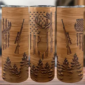 20oz Insulated Tumbler Deer Hunting Design 3D Print Skinny Cup 304 Stainless Steel Cold Hot Drinks Outdoor Camping Travel Coffee Mug Leakproof Straw Lid