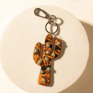 Myra [Live] Cactus Prairie Handtooled Leather Key Fob in Canyon Teal