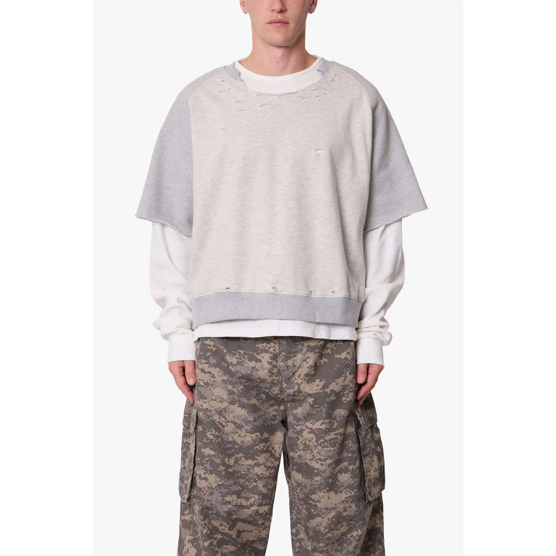 mnml Layered Thermal Raglan Sweater - Heather Grey