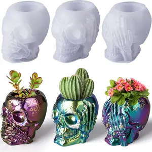 Skull flower pots, succulent plant skull vases, flowers, punk-style home decorations and accessories, Halloween and Day of the Dead decorations - 3-piece set