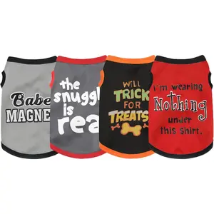 Elevate Your Pet's Seasonal Style with Playful Panache: 4-Piece Set of Dog Shirts Featuring Hilarious Printed Patterns for Airy Comfort in Summer and Fall Classic Set 1 Medium